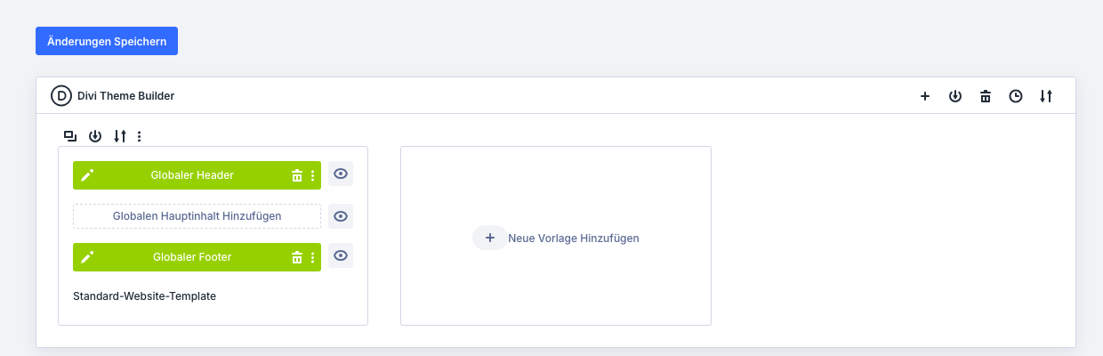 Theme Builder mit globalem Header und globalem Footer, der Footer aus der Bibliothek geladen