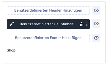 Vorlagenkarte Shop mit gefülltem Hauptinhalt im Theme Builder