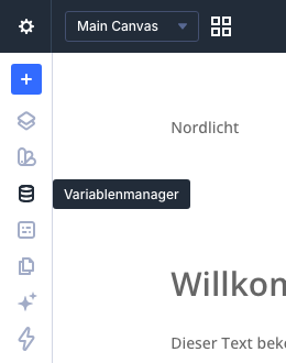 Linke Leiste des Divi Visual Builders mit dem Symbol und Tooltip Variablenmanager