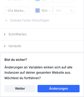Sicherheitsabfrage Bist du sicher mit den Knöpfen Weiter Bearbeiten und Änderungen Übernehmen