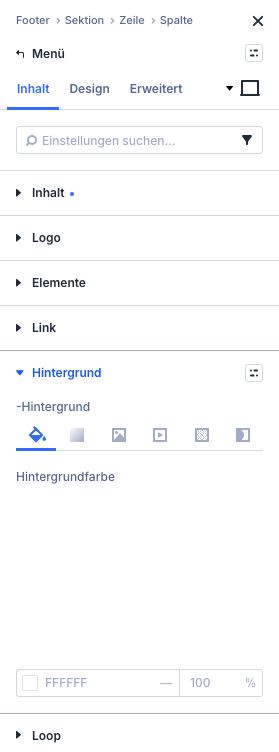Menü-Modul im Divi Builder: Hintergrundfarbe steht standardmäßig auf FFFFFF