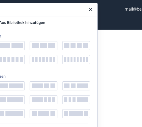 Dialog Abschnitt einfügen im Divi Visual Builder mit Spaltenlayouts