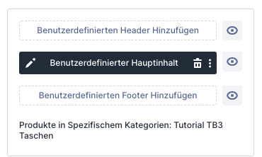 Vorlagenkarte Produkte in Spezifischem Kategorien mit gefülltem Hauptinhalt im Theme Builder