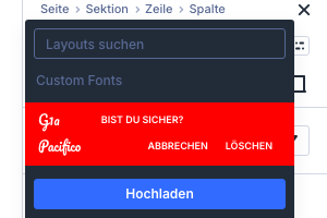 Sicherheitsabfrage Bist du sicher mit Abbrechen und Löschen für die Schrift G1a Pacifico