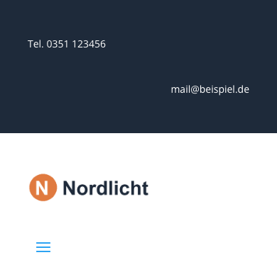 Die Kopfzeile in der Handy-Ansicht mit Infoleiste, Logo und Hamburger-Menü untereinander