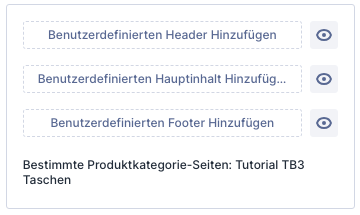 Neue Vorlagenkarte Bestimmte Produktkategorie-Seiten im Divi Theme Builder mit den Feldern für Header, Hauptinhalt und Footer