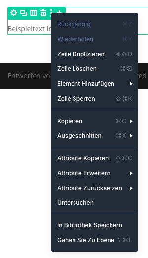 Menü Weitere Optionen einer Zeile in Divi 5 mit Duplizieren, Löschen, Sperren, Kopieren und Attributen