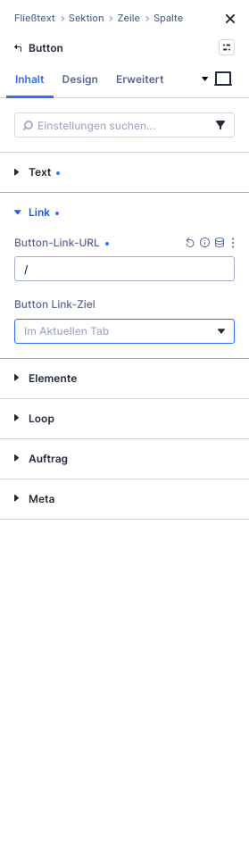 Einstellungen des Button-Moduls mit Button-Link-URL und Button Link-Ziel