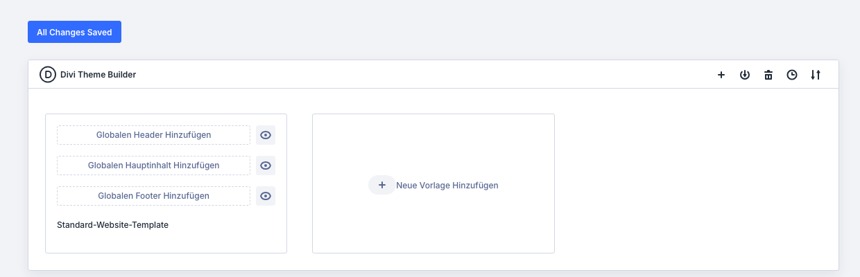 Leerer Theme Builder auf der Zielwebsite vor dem Import