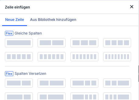 Fenster Zeile einfügen in Divi 5 mit den Reitern Neue Zeile und Aus Bibliothek hinzufügen