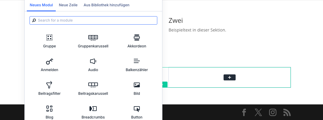 Zweite Sektion mit leerer Zeile aus zwei Spalten unter der ersten Sektion