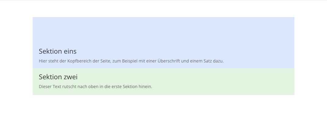 Grünes Modul der zweiten Sektion ragt durch negativen Außenabstand oben in die blaue erste Sektion