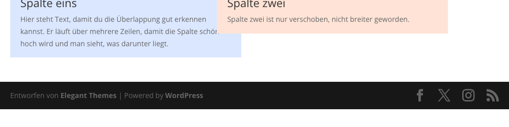 Orange Spalte per Transformieren verschoben und über die blaue Nachbarspalte gelegt, Breite unverändert