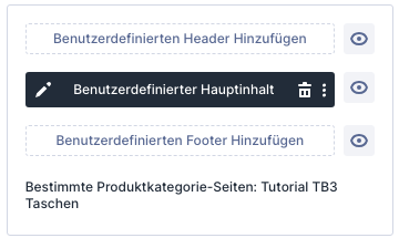 Vorlagenkarte mit gefülltem Feld Benutzerdefinierter Hauptinhalt im Theme Builder