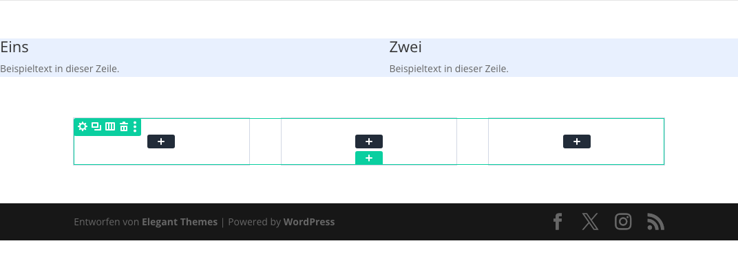 Zeile mit hellblauem Hintergrund, die über die ganze Breite der Sektion reicht
