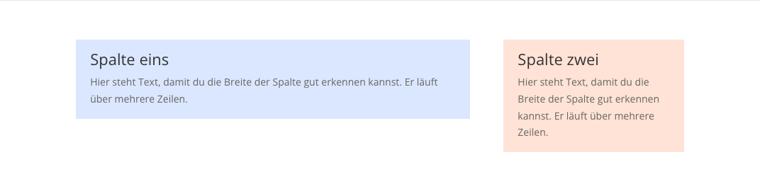 Zeile mit zwei Spalten im Verhältnis zwei zu eins nach der Wahl im Fenster Layout auswählen