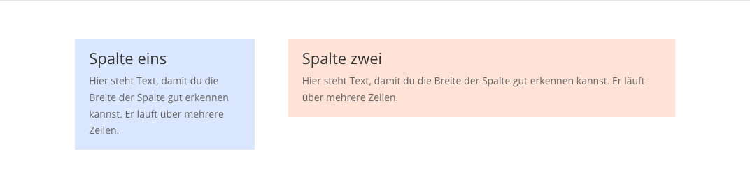 Zeile mit schmaler linker und breiter rechter Spalte, beide Spalten farbig hinterlegt